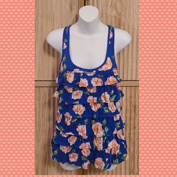 Hollister Tops - Hollister Blue Floral Ruffle Tank Top | Size Small